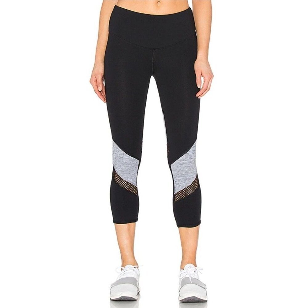Lorna Jane Stay Strong 7/8 Leggings Womens L Black & Mid Grey Mesh Crop Athletic